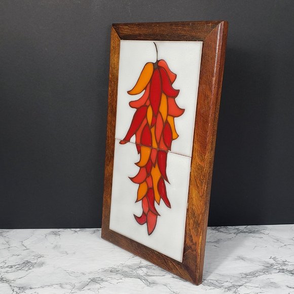 Italian Tile Wood Red Peppers Trivet Wall Decor Vintage - Picture 4 of 13